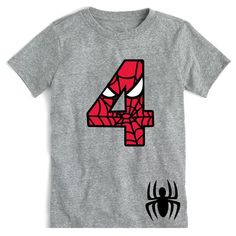 a spiderman shirt with the number 4 on it's chest and an image of a