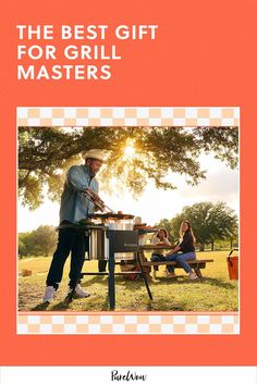 the best gift for grill master's is an orange book cover with two people sitting at a picnic table