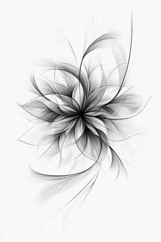 an abstract black and white flower on a white background, with the petals moving in different directions