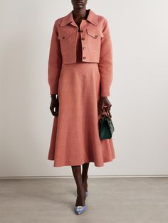 Emilia Wickstead's 'Nics' jacket exudes sophistication, especially when you style it with the matching dress. It's tailored from cotton-blend tweed in a chevron pattern and has a relaxed design with a cropped hem and crepe de chine lining. Spring Tweed Jacket With Welt Pockets For Work, Spring Workwear Fitted Tweed Jacket, Fitted Tweed Jacket For Spring Workwear, Emilia Wickstead, Floral Dresses Short, Exclusive Dress, Sport Swimwear, Swimsuit Dress, Chevron Pattern