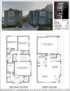 two story house plans with second floor and first floor in the same area, which is also