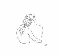 a continuous drawing of a man and woman embracing each other with their backs to the camera