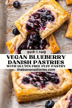 vegan blueberry danish pastries with gluen free puff pastry on top