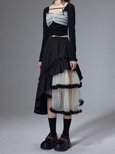 Experimental Outfits, Skirt Layering, Asymmetrical Skirts, Asymmetrical Outfit, Gauze Skirt, Arcana Archive, Gauze Skirts, Asymmetric Skirt, Diy Vetement