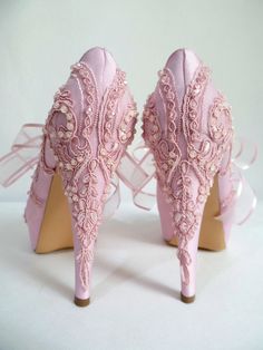 Pink Lace Wedding Shoes for the Princess Bride - Etsy Romantic Bridal Shoes, Baby Pink Wedding Dress, Quince Heels, Quince Shoes, Pink Bridal Shoes, Baby Pink Wedding, Lace Wedding Shoes, Pink Wedding Shoes, Birthday Aesthetic