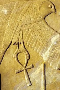 an egyptian relief depicting the bird god horus