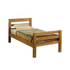 a wooden bed frame with no headboard and foot board is shown against a white background