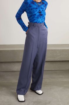 Blue Pinstriped woven wide-leg pants | ACNE STUDIOS | NET-A-PORTER Leg Acne, Acne Shop, Net A Porter, Jeans Pants, Women Collection, Wide Leg Pants, Luxury Design, Fashion News, Porter