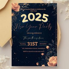 Get ready to celebrate with a stylish New Year's Eve party invitation! Perfect for those looking to plan the best New Year's Eve party ideas, this editable template is easy to customize and available for instant download. Send digitally or print as many as you need. Create a memorable invite for your New Year's Eve party and impress your guests with this chic design! Midnight Garden, New Year's Eve Party, Ring In The New Year, Nye Party, Invite Friends, Party Invite Template, Eve Parties, Party Invite, New Years Eve Party