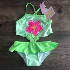 Super Cute And Never Worn With Tags, 18 Mos Neon Gingham Flower Swim Suit. It’s A One Piece That’s All Connected But Looks Like A Two Piece. Cute Swimwear For Spring Playwear, Cute Fitted Swimwear For Spring, Cute Green Swimwear For Spring, Playful Gingham Swimwear For Spring, Flower Swimsuit, Kids Swimming, Christmas House, Swim Suit, Gingham