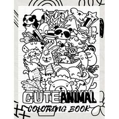 an animal coloring book with lots of different animals in the middle and one is black and white