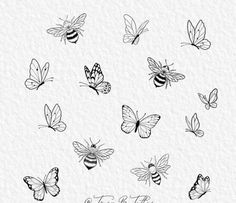 a bunch of butterflies with the words happy birthday written in black ink on white paper