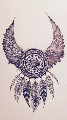 a drawing of a bird with feathers on it's wings