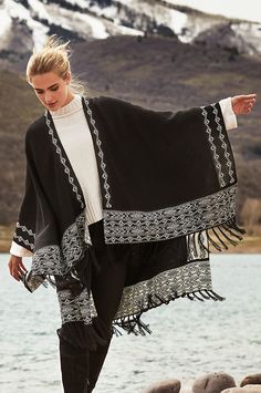 Our feminine poncho-style wrap is the easy layer that’s a cool-weather option to a jacket or vest. Free shipping   returns. Black Alpaca, Alpaca Poncho, Black Poncho, Minimalist Fashion Women, Knitted Design, Cashmere Poncho, Wool Poncho, Wool Coat Women, Wool Cape