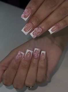 Short Acrylic Nails Square Summer, Nail Ideas Medium Square, Short Acrylic Nails Square, French Tip With Flowers, Nails Short Acrylic, Acrylic Nails Square, Acrylic Nails Short, Acrylic Nail Designs Classy, Acrylic Nails Designs