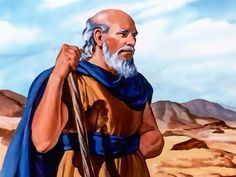 a painting of an old man in the desert holding a stick and looking off into the distance