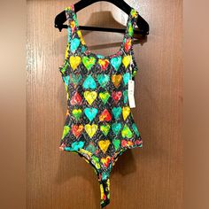 New With Tags Versace Bodysuit; Elastic Colorful Hearts Lace Material; Size 1 It/ Xs-S Us Printed Stretch Sleeveless Bodysuit, Sleeveless Stretch Printed Bodysuit, Multicolor Stretch Sleeveless Bodysuit, Multicolor Sleeveless Stretch Bodysuit, Fitted Multicolor Bodysuit, Sleeveless Multicolor Fitted Bodysuit, Fitted Multicolor Printed Bodysuit, Fitted Multicolor Lined Swimwear, Printed Fitted Sleeveless Bodysuit