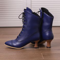 Step into the world of Victorian-inspired fashion and make a statement with our Blue Victorian Boots. These stunning boots combine Victorian charm with a modern twist, making them a must-have addition to your footwear collection. With a comfortable fit and a design that supports your feet, you can wear these boots all day without sacrificing style. Whether you're attending a steampunk event, a historical reenactment, or simply want to elevate your everyday style, our blue Victorian boots are the Winter Lace-up Boots With Leather Sole And Pointed Toe, Trendy Fitted Lace-up Boots With Round Toe, Winter Boots With Rubber Sole And Pointed Toe, Fitted Trendy Ankle Lace-up Boots, Trendy Fitted Ankle Lace-up Boots, Trendy High Ankle Lace-up Boots With Rubber Sole, Trendy High-top Boots With Leather Sole, Trendy Faux Leather Boots With Leather Sole, Trendy Fitted Lace-up Boots With Reinforced Heel