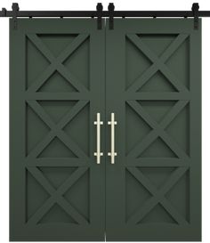 a green double door with two crosses on it