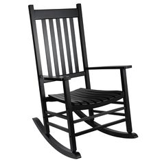 PRICES MAY VARY. STURDY & DURABLE:Selected hardwood,this outdoor rocking chair is durable for a long service time,and support up to 340 pounds of weight.The premium wood chair can withstand a range of climates including hot sun, heavy snows & rains, and strong coastal winds and does not dent, crack, peel or rot like the low quality wood chairs. COMFORTABLE ERGONOMICS DESIGN:Seat size: 18.7"H x 21.5"W x 21.3"D;Occupied space: 34''L x 27''W x 45.''H.The large seat with wide backrest and armrest perfectly fits the spine curve, a best relaxing seat for rest, relaxation, and revitalization. And the rocking radian after fine calculation assures people’s safety and achieves the ultimate in relaxation. CONVENIENT & CLASSIC:All wood material structure adds movement and lightness to the design.The s Black Rocking Chairs On Front Porch, Rocking Chairs On Front Porch, Chairs On Front Porch, Colorful Rocking Chair, Wooden Rocker, Rocking Chair Porch, Porch Chairs, Porch Rocker, Wooden Rocking Chairs