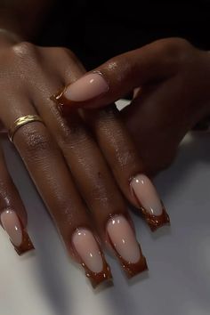 Red And Brown Nails Acrylic, Subtle Nails For Work, Fall Nail Sets Black Women, Nail Set Aesthetic, Simple November Nails Almond, Fall Nails Captions For Instagram, Brown On Brown French Nails, Thanksgiving Nails Aesthetic, Fall Nail Designs On Black Women