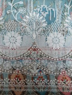 Designer Art Silk Fabric With Chikankari Embroidery, Semi-stitched Lace Fabric With Chikankari Embroidery, Summer Semi-stitched Fabric With Intricate Embroidery, Semi-stitched Shantoon Fabric With Intricate Embroidery, Mughal Lace Border, Baroque Pattern, Textile Prints Design