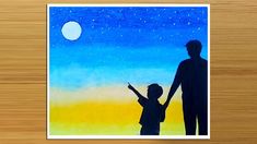 a father and son are silhouetted against the night sky