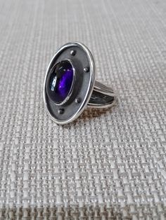 One of a kind amethyst and sterling silver ring. Size 8(free sizing with purchase). Australian Opal Pendant, Galaxy Ring, Artisan Rings, Amethyst Jewelry, Handcrafted Rings, Agate Ring, Opal Pendants, Moonstone Ring, Amethyst Ring