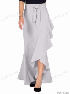 Poprose - Beautiful Orange Ruffle Summer Skirts for Women - Cotton Blend Construction Gray Spring Party Bottoms, Boyfriend Outfit, Knit Shirt Dress, Bodysuit Blouse, Winter Trench Coat, Skirts For Women, Womens Blazers, Daily Dress, Summer Skirts