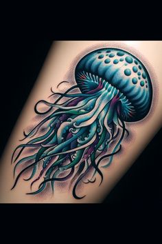 a tattoo with an octopus and jellyfish on it