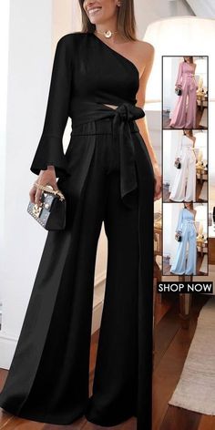 Blusas Black Prom Jumpsuit, Couture Dior, Womens Jumpsuits Casual, Off Shoulder Jumpsuit, One Shoulder Jumpsuit, Casual Jumpsuit, Style Elegant