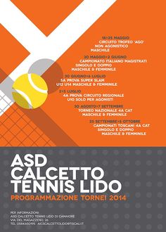 an advertisement for a tennis tournament with the words asp calcetto tennis lido