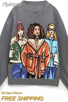 Shipping: Worldwide Express Shipping AvailableDelivery time: 🚚7-15Days Fast ShippingReturns: Fast refund,💯100% Money Back Guarantee. Womens Sweatshirts Fashion, Female Tops, Blue White Top, Oversized Streetwear, Womens Sweatshirts Hoods, Women Sweatshirts, Oversized Crewneck, Loose Pullover, Streetwear Casual