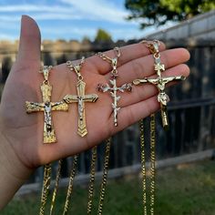 Cross Gold Plated Necklace  Price is for pendant and chain.  - chain measurement: 20In L x 5mm W Big Gold Cross Necklace, Jesus Necklace, Cross Gold, Jesus Cross, Gold Cross Necklace, Jesus On The Cross, Gold Cross, Gold Plated Necklace, Dream Jewelry