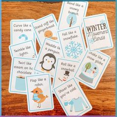 winter words and pictures are displayed on the table