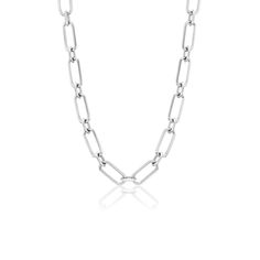 A light yet substantial chain that is designed to be worn with the diamond clasp either frontwards or backwards. Sterling silver Diamonds; approximately 0.15 carats Diamond round lobster clasp Large oval chain - 17" length Designed and handmade in California Style number: N0003507 White Gold Paperclip Chain Necklace For Formal Occasions, Formal White Gold Necklace With Paperclip Chain, Formal White Gold Paperclip Chain Necklace, Timeless Silver Chain Necklace With Oval Links, Timeless Link Silver Chain Necklace, Timeless Silver Chain Link Necklace, Timeless Silver Link Chain Necklace, Classic Oval Link White Gold Chain Necklace, Timeless Silver Chain Necklace