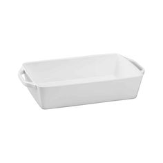 a white rectangular baking dish with handles