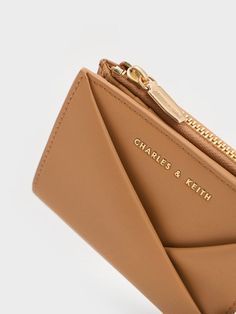 Camel Midori Geometric Top-Zip Wallet - CHARLES & KEITH US Geometric Top, Charles Keith, Zip Wallet, Sustainable Materials, Card Wallet, Card Slots, Slots, Camel, Wallet