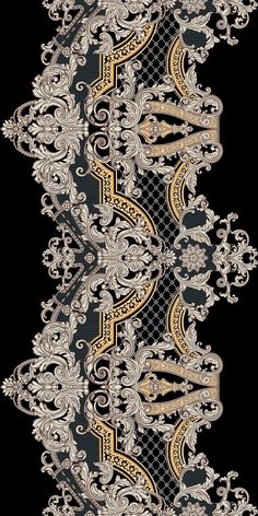 an ornate black and gold design on a black background