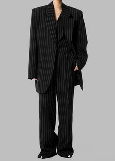 Holland Pleated Trousers - Black/White Pinstripe – The Frankie Shop The Frankie Shop, Suiting Fabric, Frankie Shop, Pinstripe Suit, Pleated Trousers, Pocket Belt, Suit Vest, Welt Pocket, Bottoms Pants