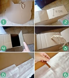 instructions to make an origami cat out of cardboard boxes with string and paper