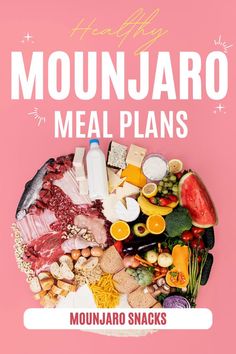 the cover of mouni jaro meal plans with meats and vegetables on it