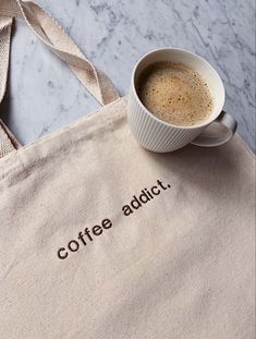 Coffee Obsession, Stylish Tote Bag, Embroidery Bags, Custom Tote Bags, Aesthetic Coffee, Eco Bag