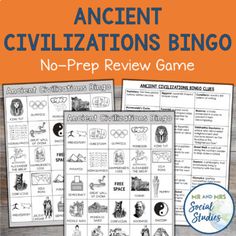 an ancient civilization bingo game with the text, no prep review game and instructions on it