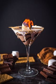 a chocolate martini garnished with marshmallows