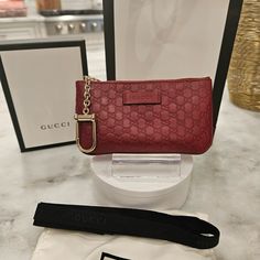 Red Gucci Microguccissima Key Pouch. Excellent Preowned Condition. Comes With Box And Dust Bag. The Last Two Photos Are To Demonstrate To Size. This One Is Larger Than The Common Key Pouch. Key Pouch, The Common, Red Color, Dust Bag, Pouch, Gucci, Key, Red, Women Shopping