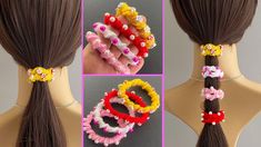 four different types of hair accessories on top of a mannequin's head