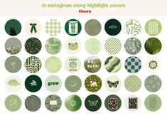 an assortment of green and white circular designs with the words 50 instagram story highlight covers