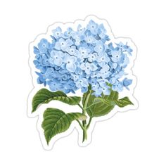 a blue flower sticker with green leaves