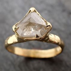 Fancy cut white Diamond Solitaire Engagement 18k yellow Gold Wedding Ring byAngeline 2919 White Diamond Engagement Ring, White Diamond Rings Engagement, Rustic Texture, Yellow Gold Wedding Ring, Gold Wedding Ring, Minerals And Gemstones, Stone Engagement, Gold Wedding Rings, Three Stone Rings